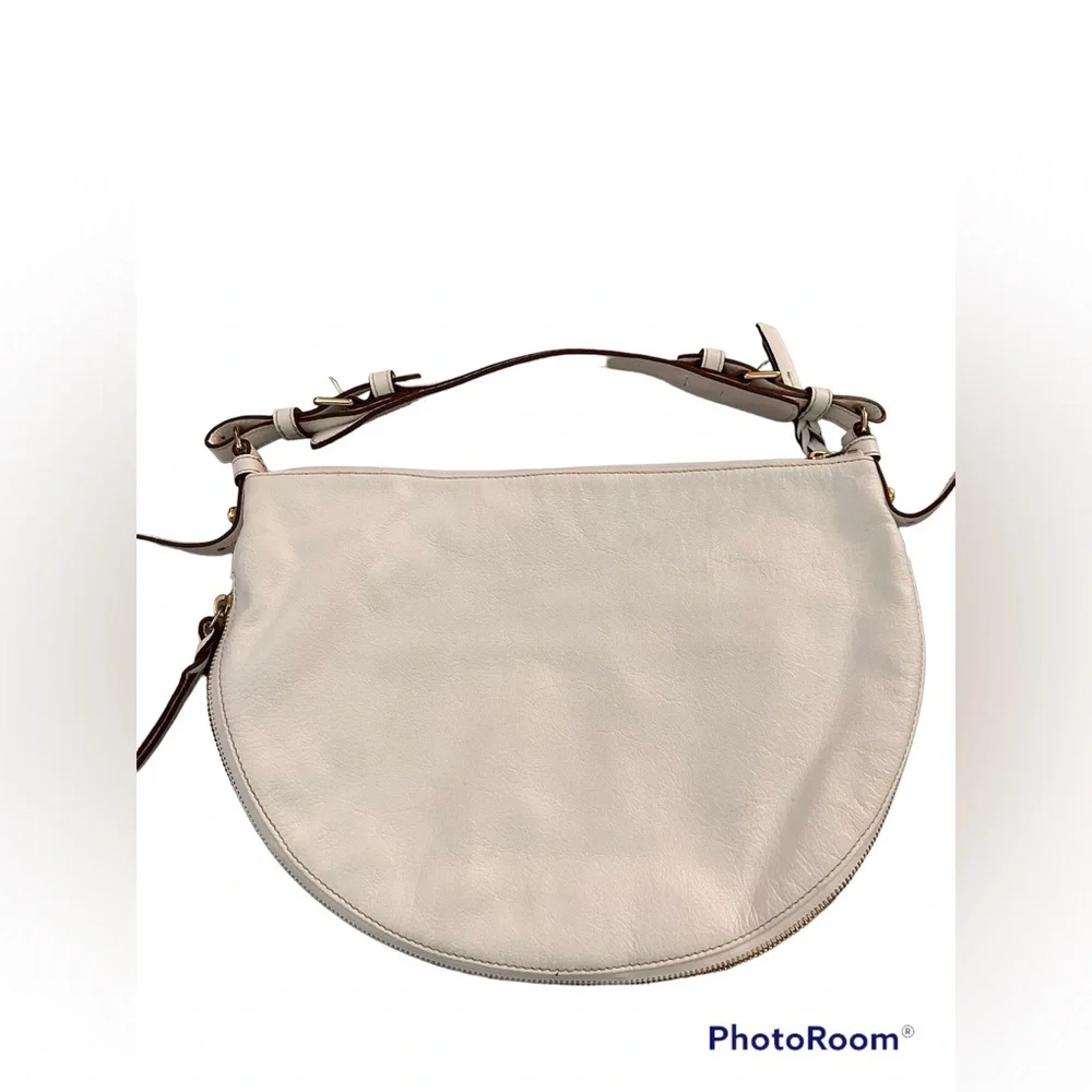 Dooney and Bourke Half Moon Pebbled White Leather Shoulder Bag